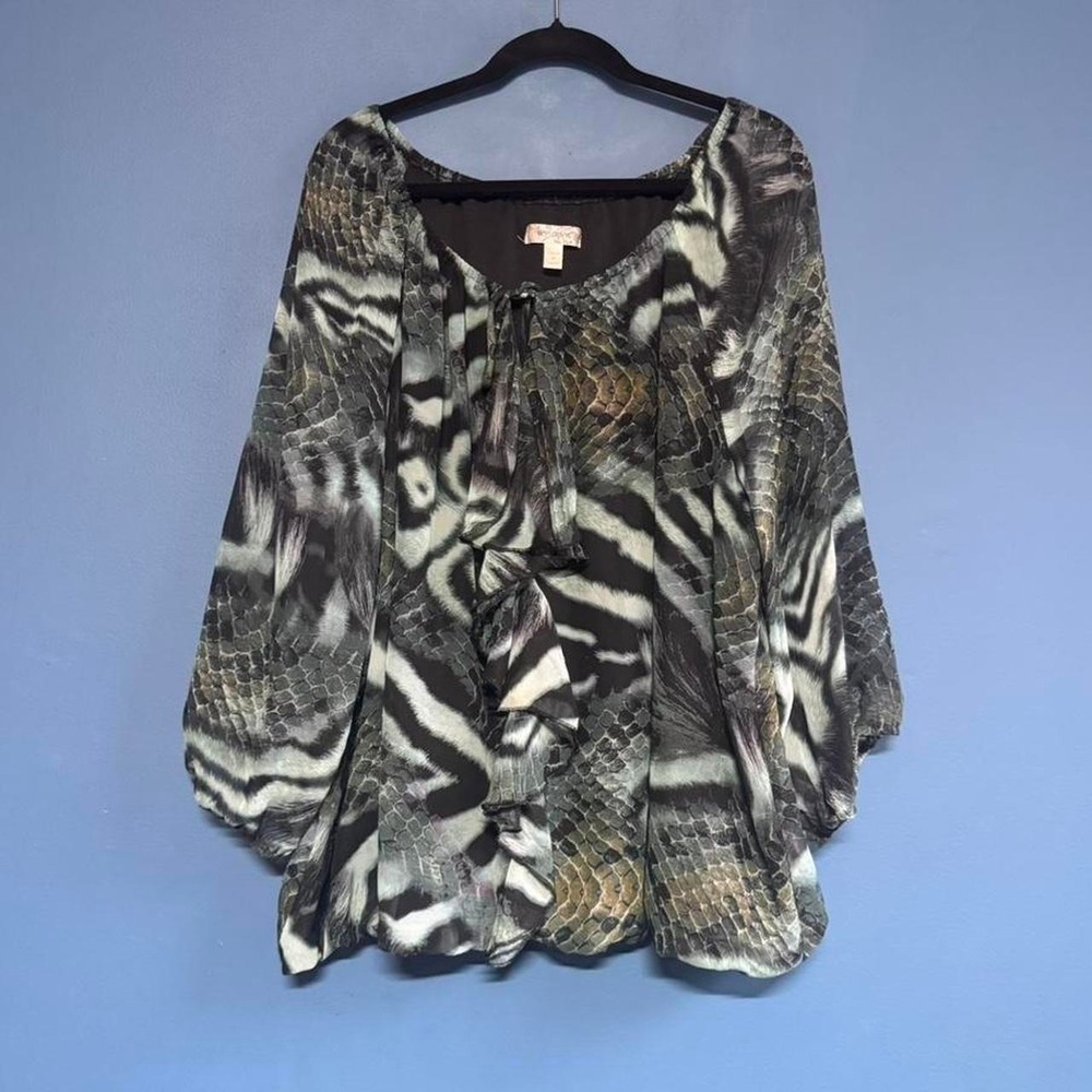 Y2K Chiffon Animal Print Blouse Women's Plus Size 2X Zebra Snake Chiffon Boho